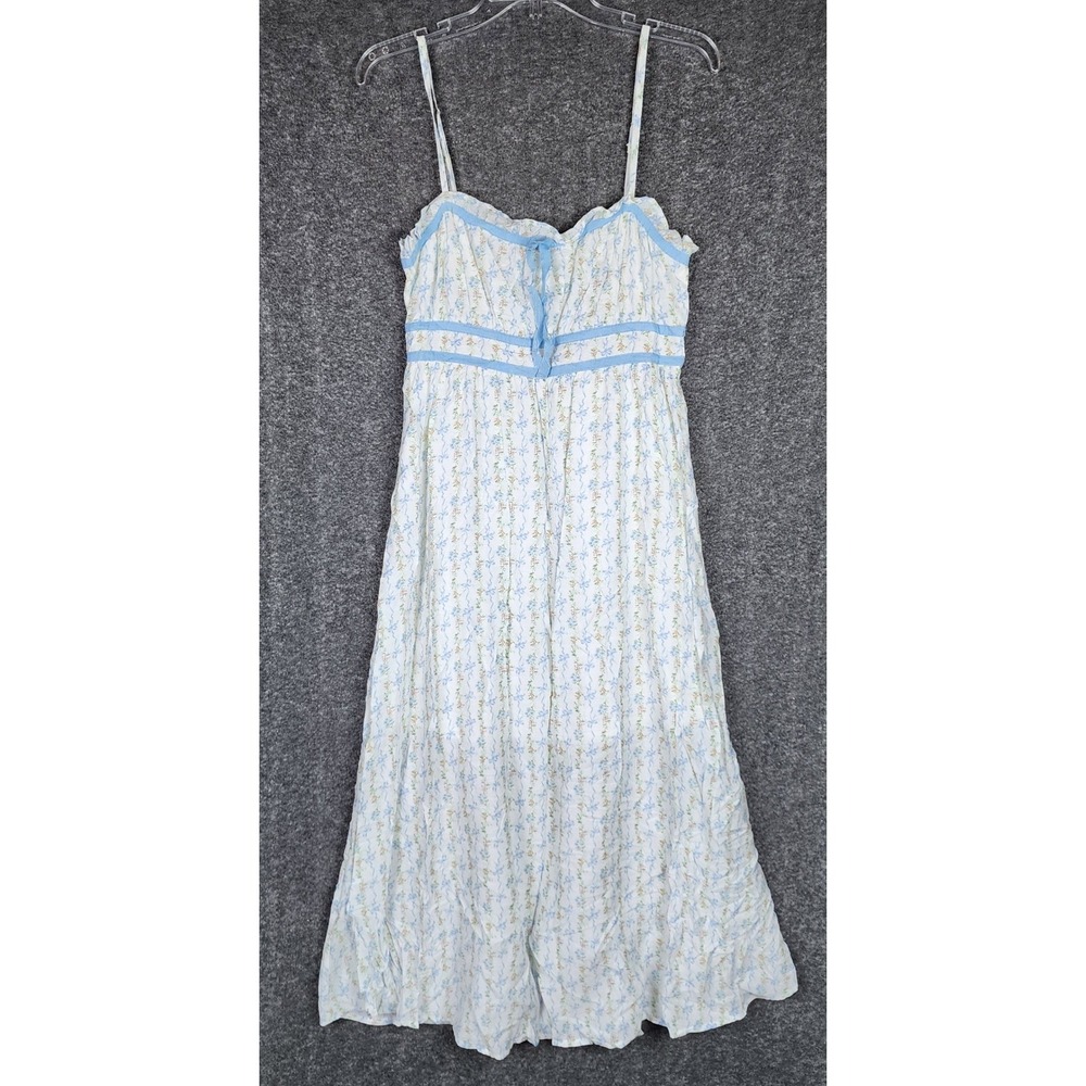 Blu Pepper Dress Womens Medium CR2603 White Blue Floral Bow Smocked Midi EUC